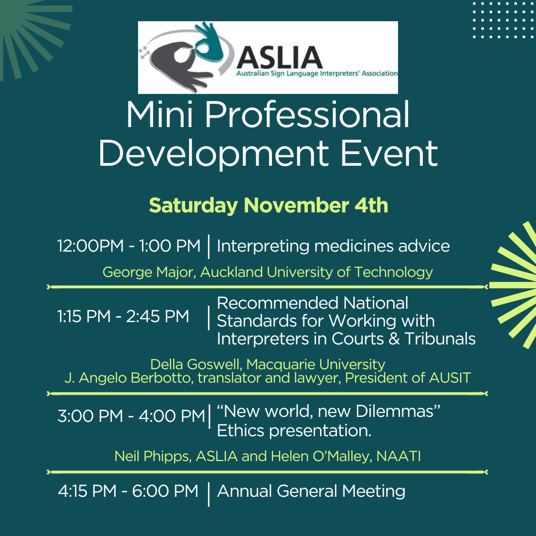 ASLIA National Mini Professional Development Event 2023 and AGM